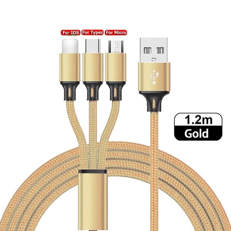 3 In 1 USB Cable Type C Micro USB IOS Iphone Fast Strong 1.2m Cable