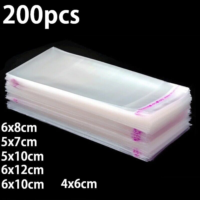 200pcs Transparent Self-Adhesive Bags for Jewellery Accessories Gifts Packaging