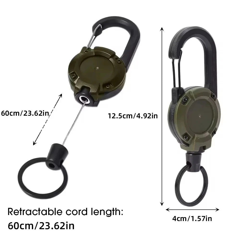 1x Retractable Heavy Duty Pull Reel Carabiner Strong Steel Wire Rope Buckle