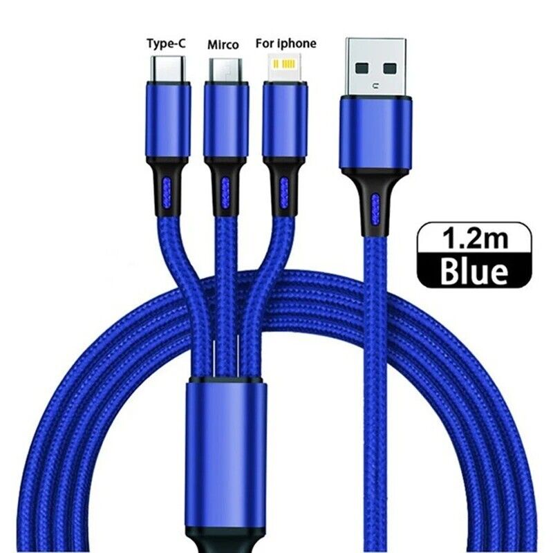 3 In 1 USB Cable Type C Micro USB IOS Iphone Fast Strong 1.2m Cable