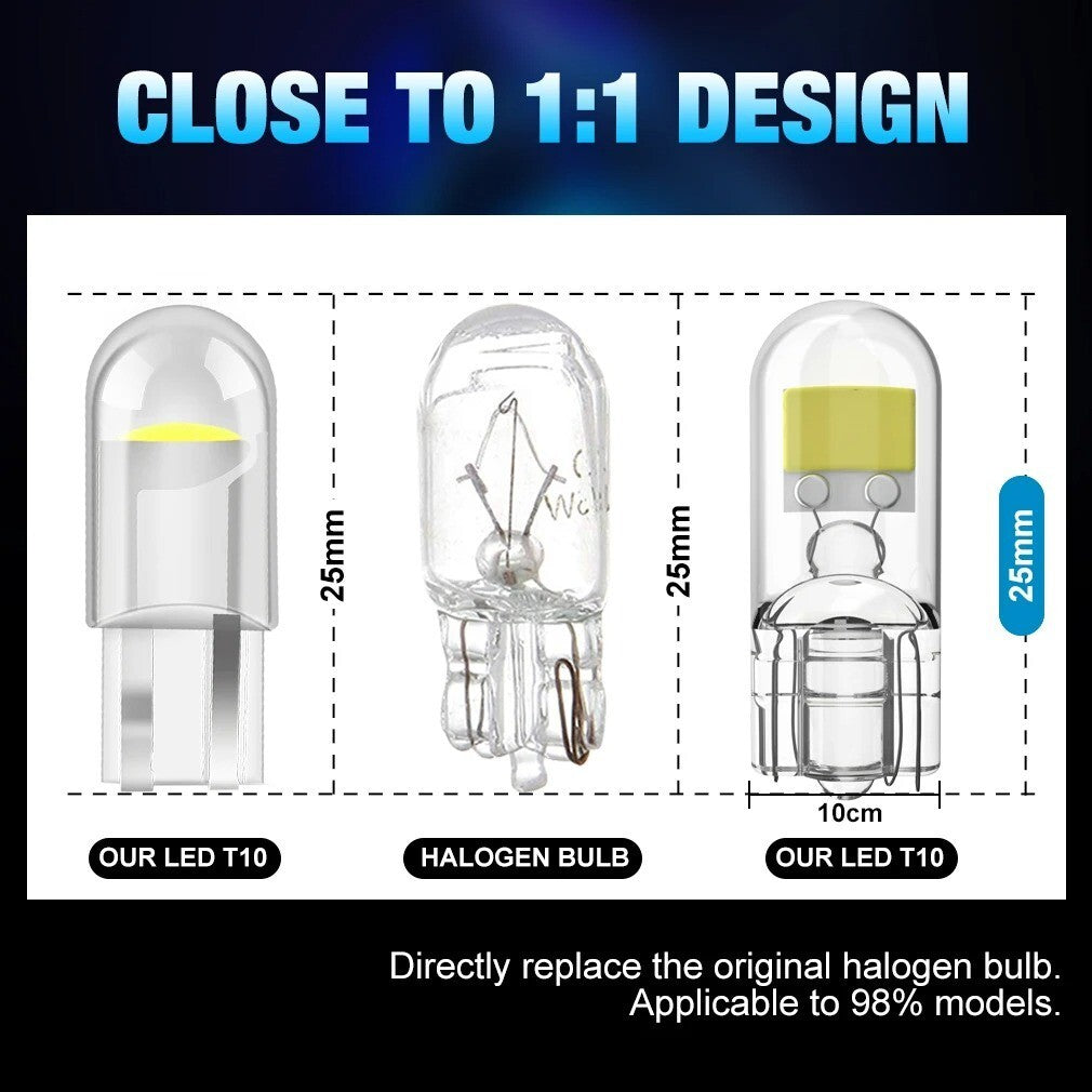 2x W5W Led T10 Canbus Car Light COB Glass Auto Automobiles License Plate Lamp
