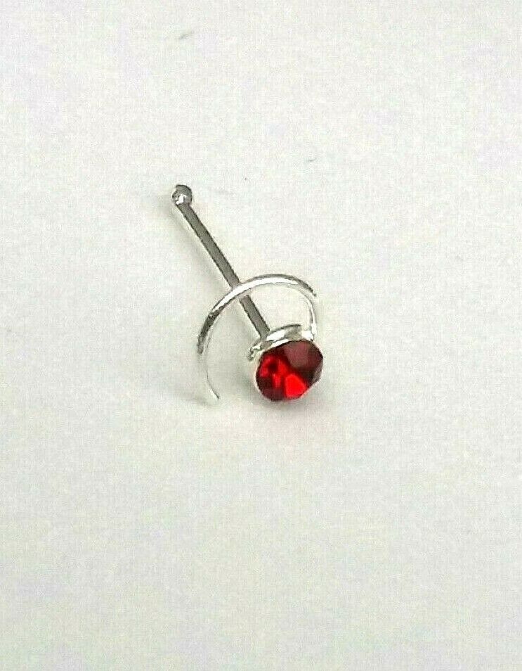 Sterling Silver 925 Twist Nose Stud  (Red, Blue, Clear)