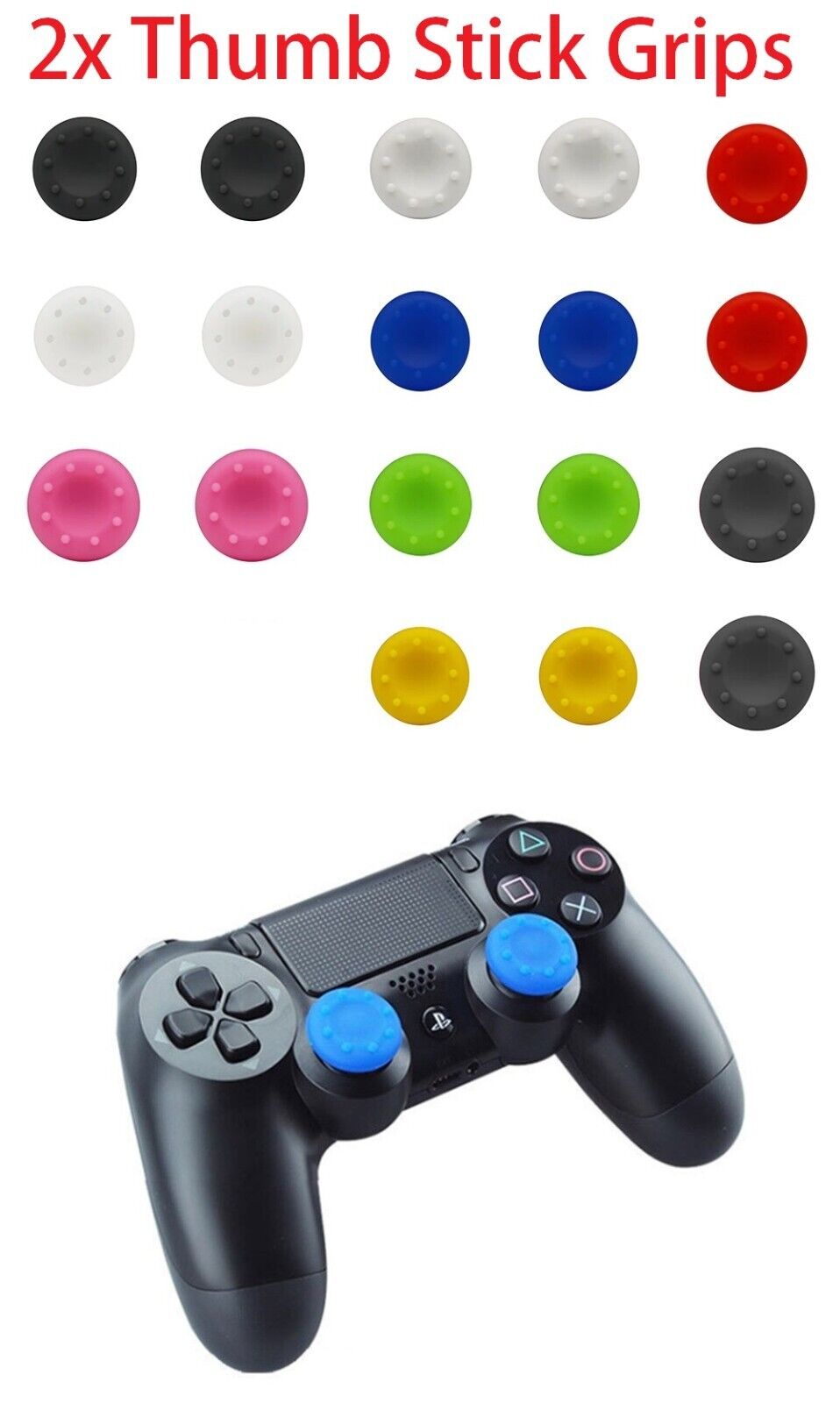 2x Thumb Stick Grips Caps For PS2 PS3 PS4 PS5 Xbox One (9 Colours)