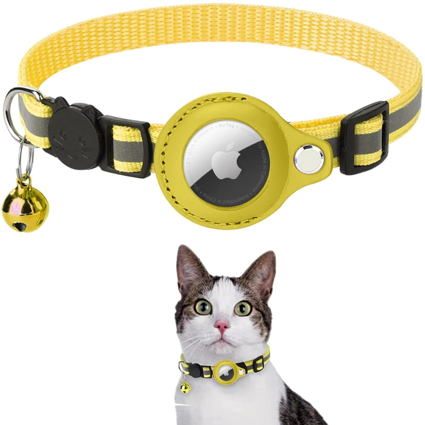 Airtag GPS Case Cat Small Dog Collar with Bell Safety Breakaway Collar for Apple