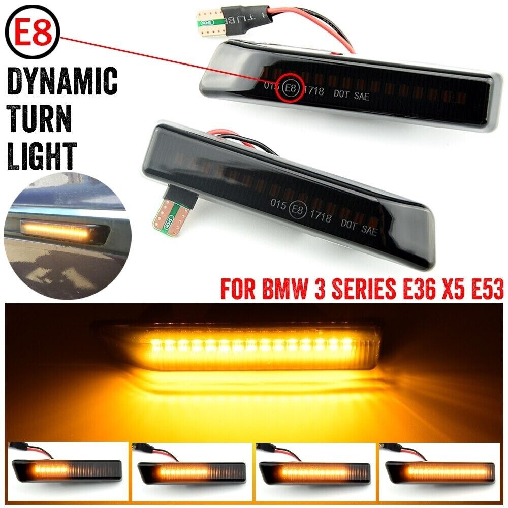 2x Dynamic LED Side Indicator Repeater Light with Smoked Lens for BMW X5 E53 E36