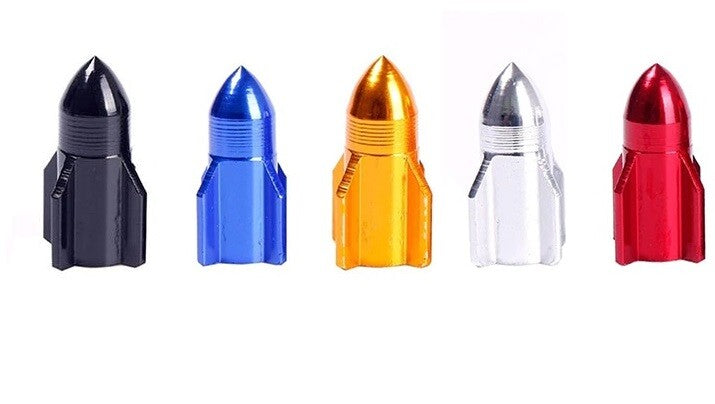 4x Tyre Valve Dust Caps Rocket Shape Alloy Car Van Motorcycle Bmx