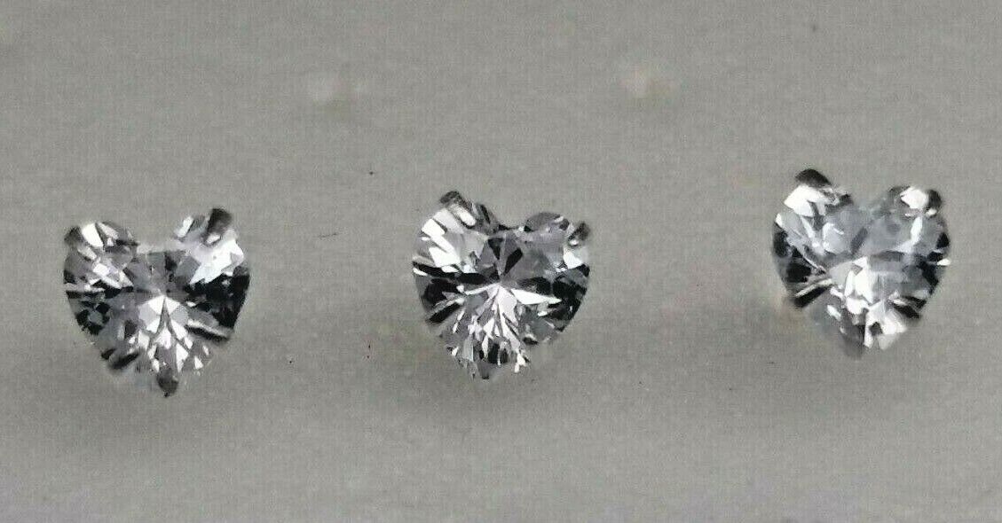 Heart Shape Clear Zircon Sterling Silver 925 Nose Stud 3mm (1x)