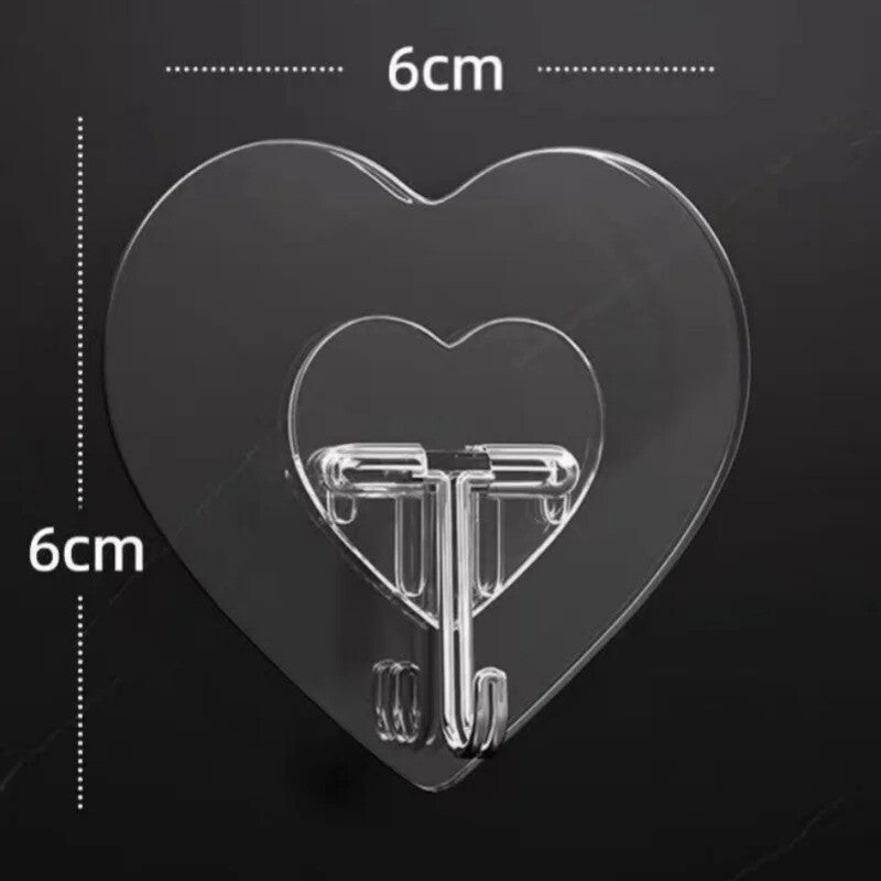 4x Self-Adhesive Transparent Hooks Bathroom Towel Clothes Storage Sticker Heart