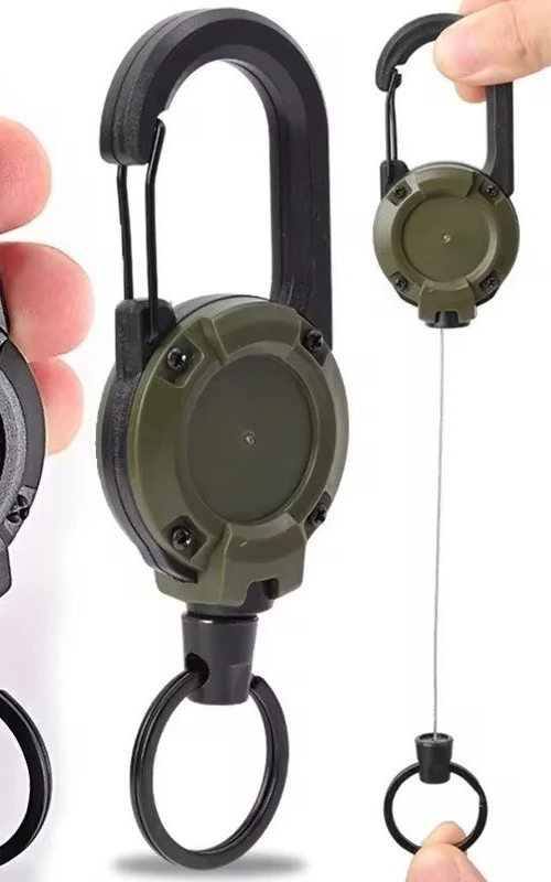 Heavy Duty Pull Reel Carabiner Retractable Strong Steel Wire Rope Buckle Spring