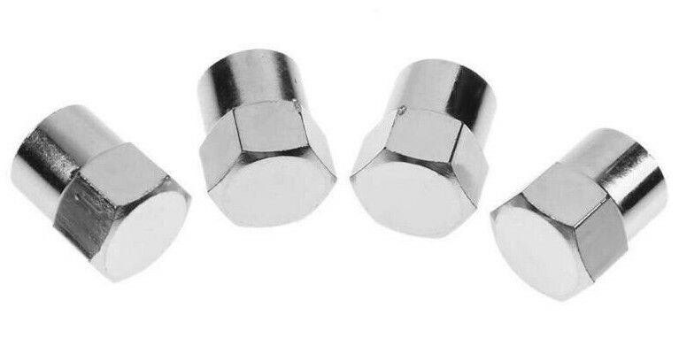 Set of 4 Tyre Air Valve Dust Caps Plastic and Chrome Plated