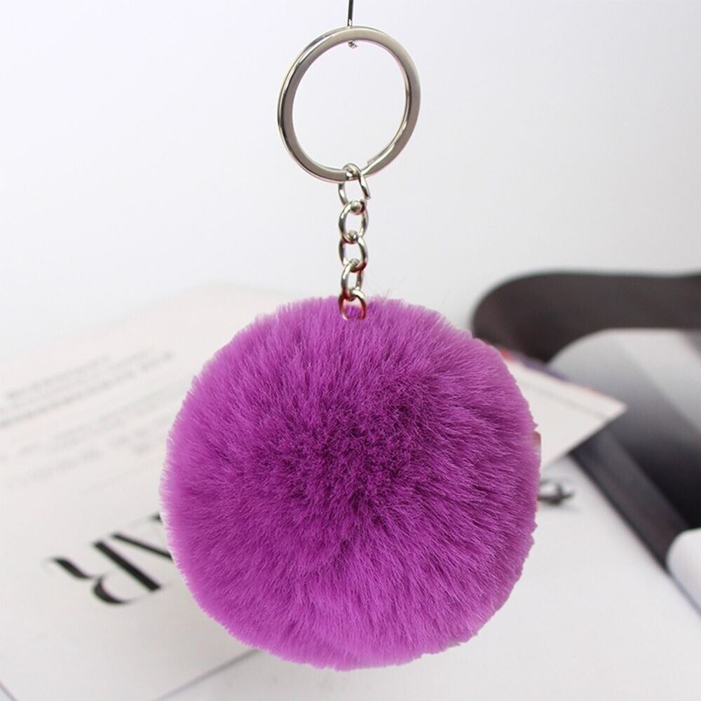 Fake Faux Rabbit Fox Fur Pompom Ball Pom Car Keychain Keyring 6cm (10 Colours)