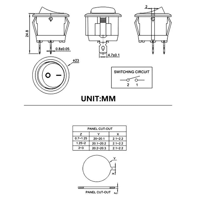 1x Round Rocker Power Switch 6A 250V 2 Pin 2 Position ON OFF Boat Toggle Switch