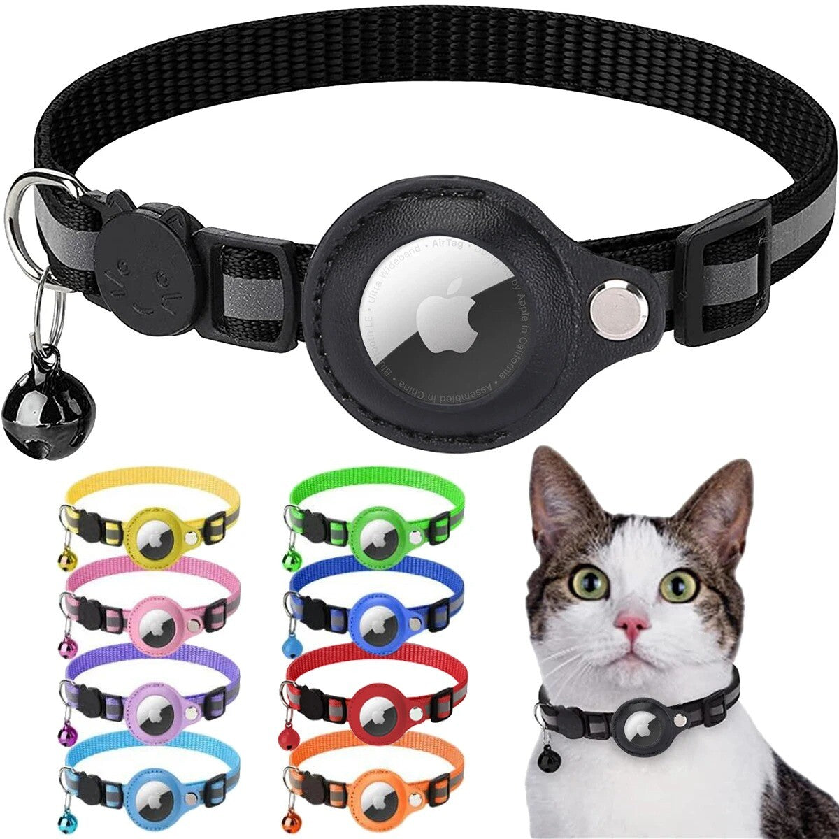 Airtag GPS Case Cat Small Dog Collar with Bell Safety Breakaway Collar for Apple