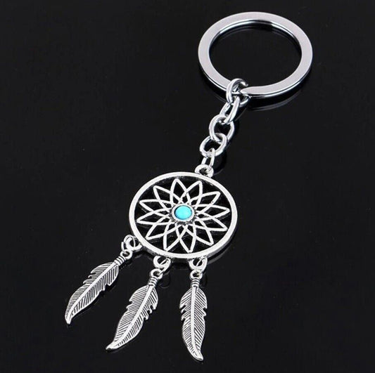  Key Chain Silver Metal Feather Tassels Ring Dream Catcher