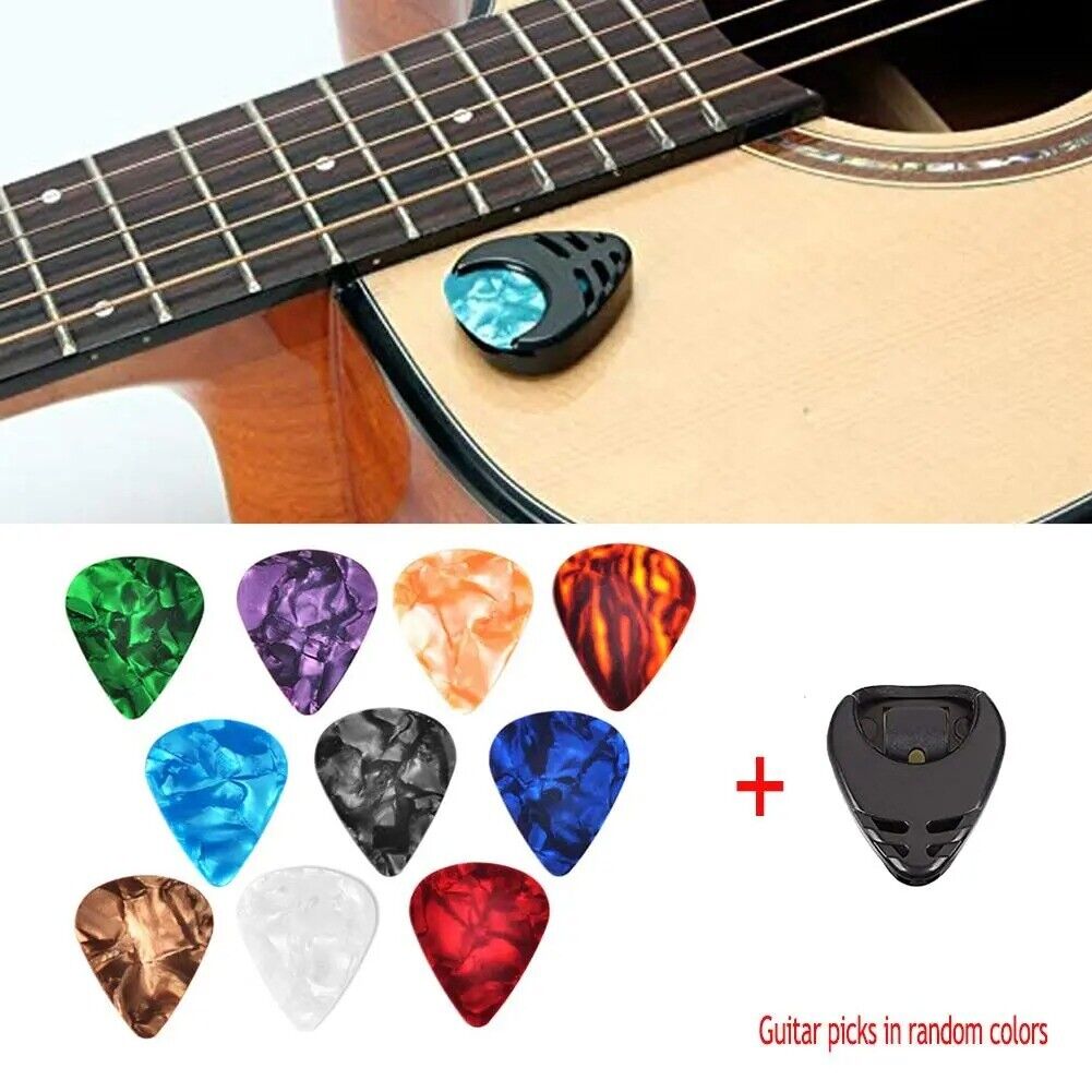 10Pcs Guitar Picks & Guitar Pick Holder Set for Acoustic Electric Bass Guitar