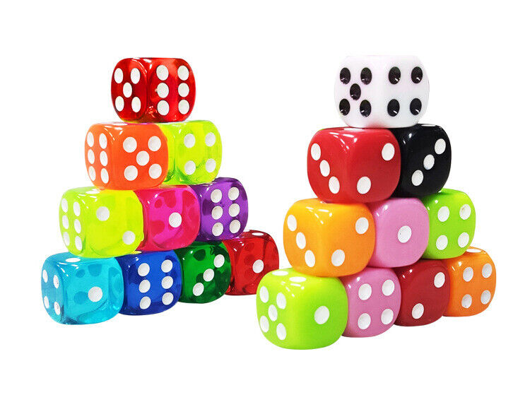 2x 16mm Acrylic Dices Game Cubes for Board Games (10 Colours)