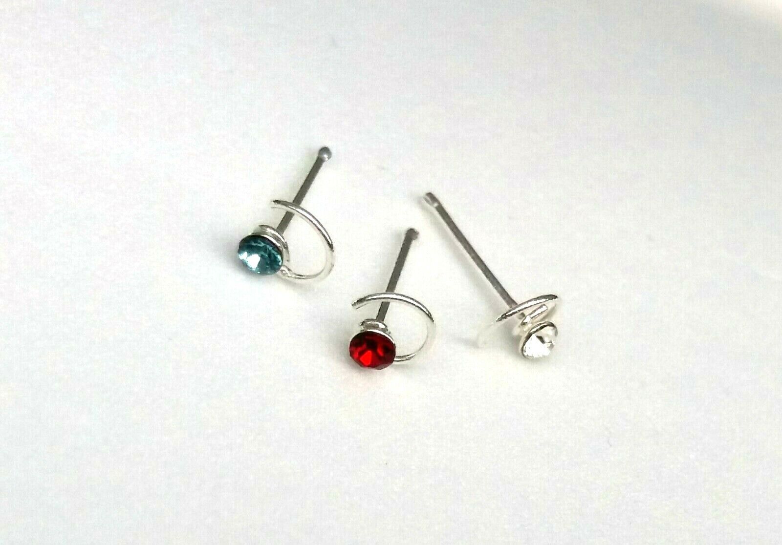 Sterling Silver 925 Twist Nose Stud  (Red, Blue, Clear)