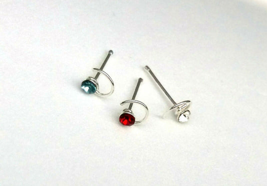 Sterling Silver 925 Twist Nose Stud  (Red, Blue, Clear)