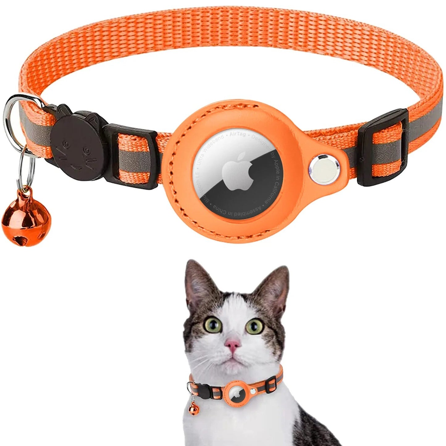 Airtag GPS Case Cat Small Dog Collar with Bell Safety Breakaway Collar for Apple