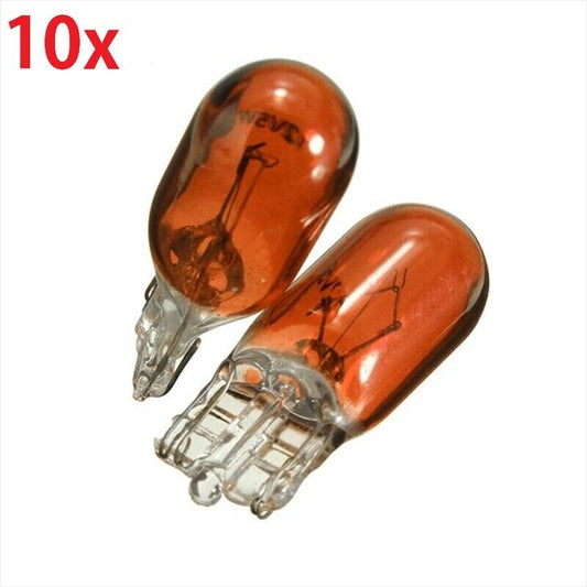 10 x 501 ORANGE SIDE LIGHT PUSH IN CAR CAPLESS NUMBER PLATE BULBS W5W 12V 5W