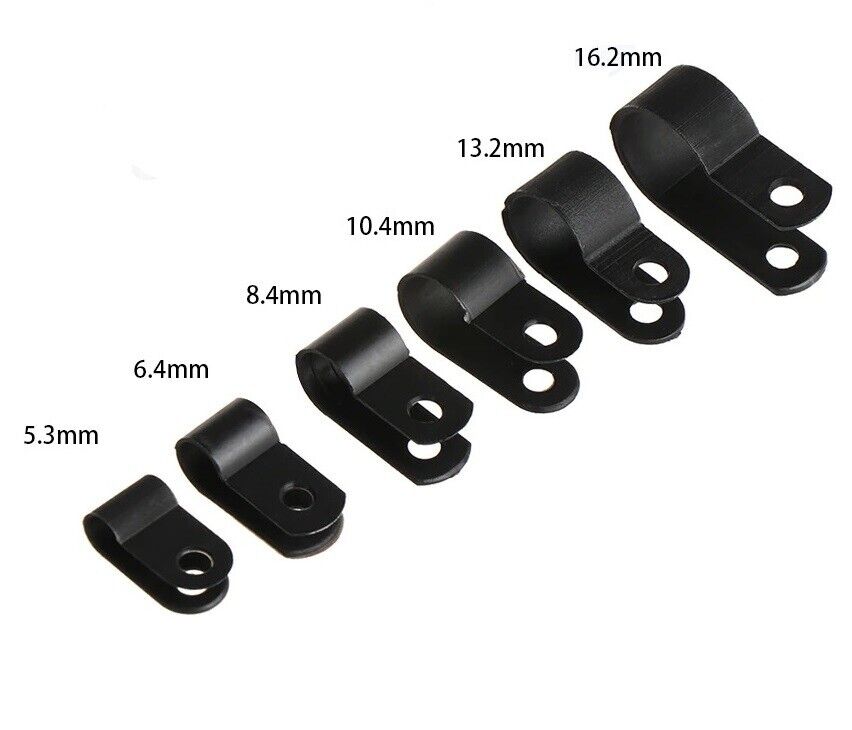 R-Type Nylon Cable Clamps Black Fasteners Cable Clamps (7 Sizes) 