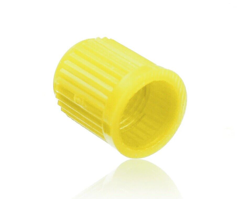 4 x  Plastic Yellow Tyre Valve Dust Caps (Car, Van, Motorcycle, Bmx)