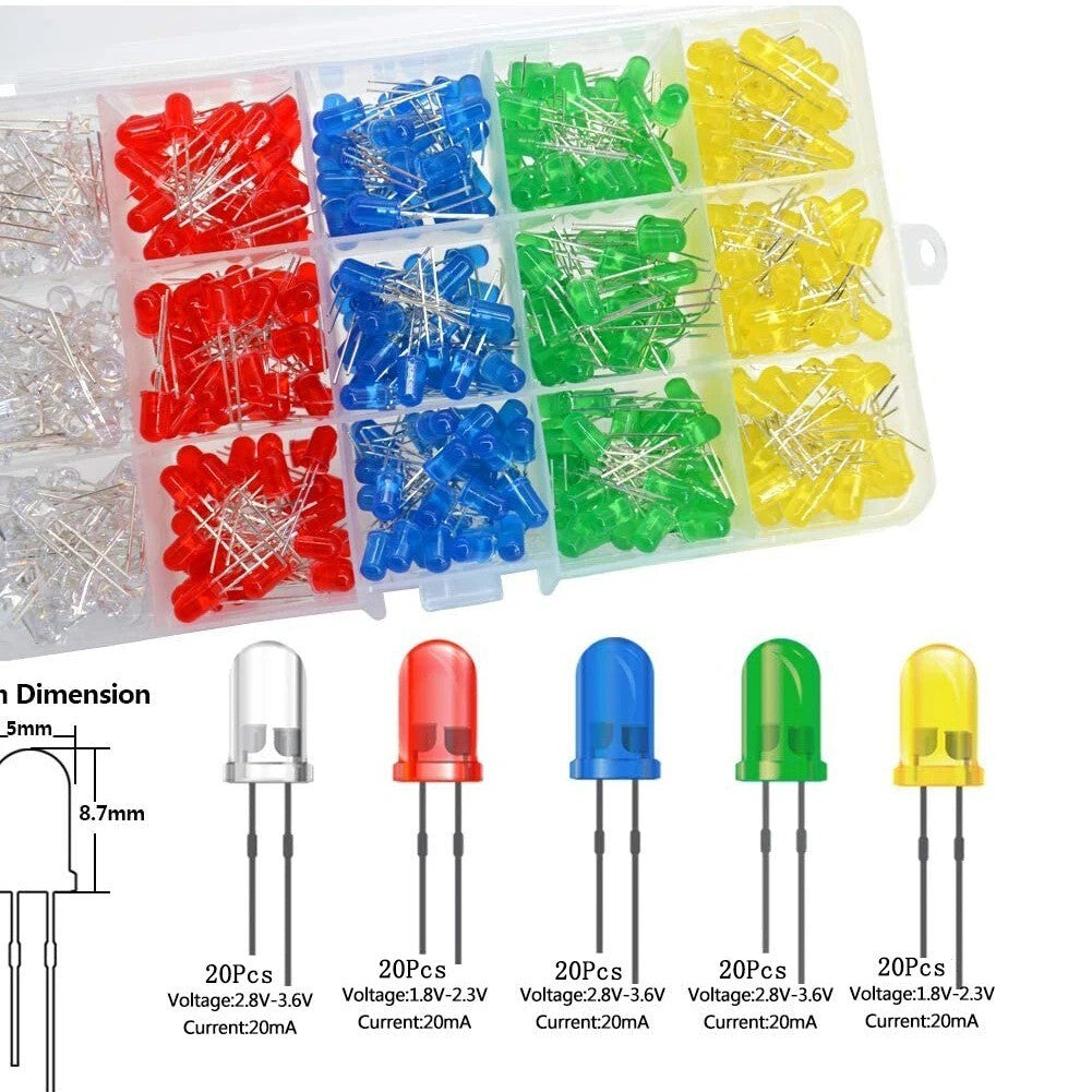 20x 3mm Round LED Ultra Bright Light Emitting Diodes White Red Blue Green Yellow