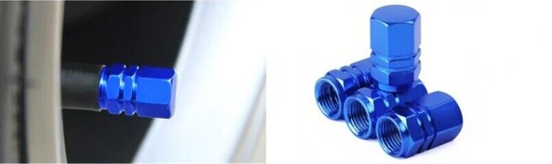 4x Blue Tyre Valve Dust Caps for Car Van Motorcycle Bmx