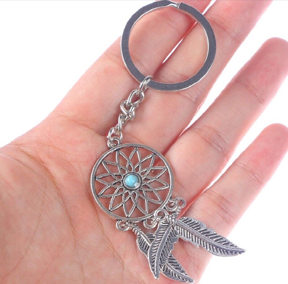  Key Chain Silver Metal Feather Tassels Ring Dream Catcher