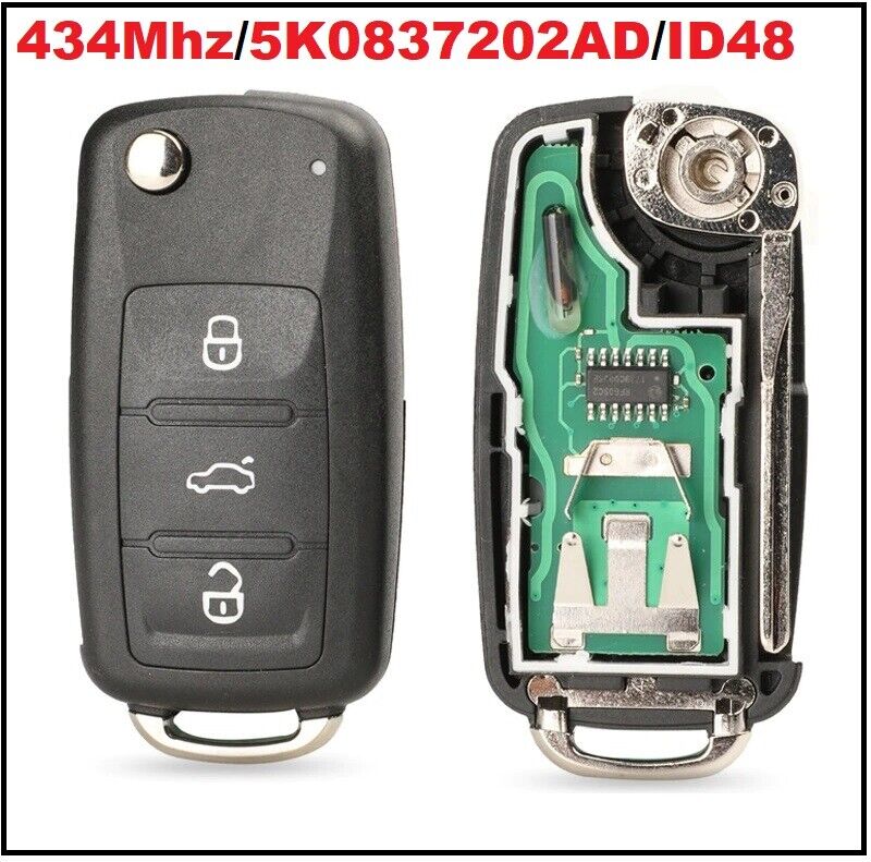 VW 3 Button Flip Key 434Mhz for Golf Passat Polo Bora Touran 5K0837202AD