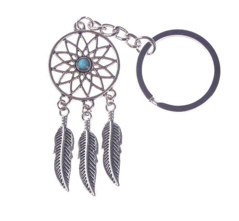  Key Chain Silver Metal Feather Tassels Ring Dream Catcher