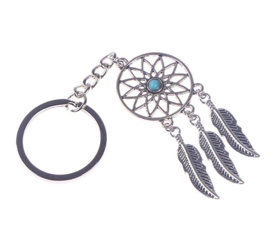  Key Chain Silver Metal Feather Tassels Ring Dream Catcher