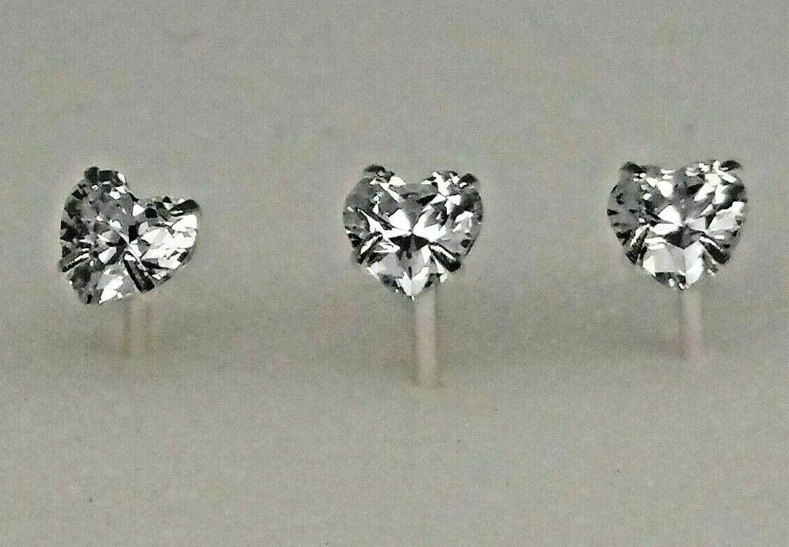 Heart Shape Clear Zircon Sterling Silver 925 Nose Stud 3mm (1x)