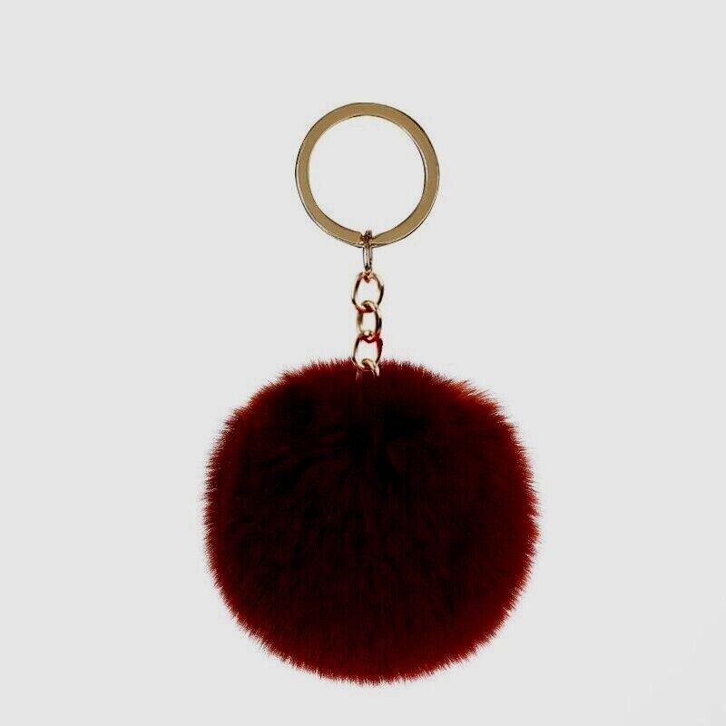 Fake Faux Rabbit Fox Fur Pompom Ball Pom Car Keychain Keyring 6cm (10 Colours)