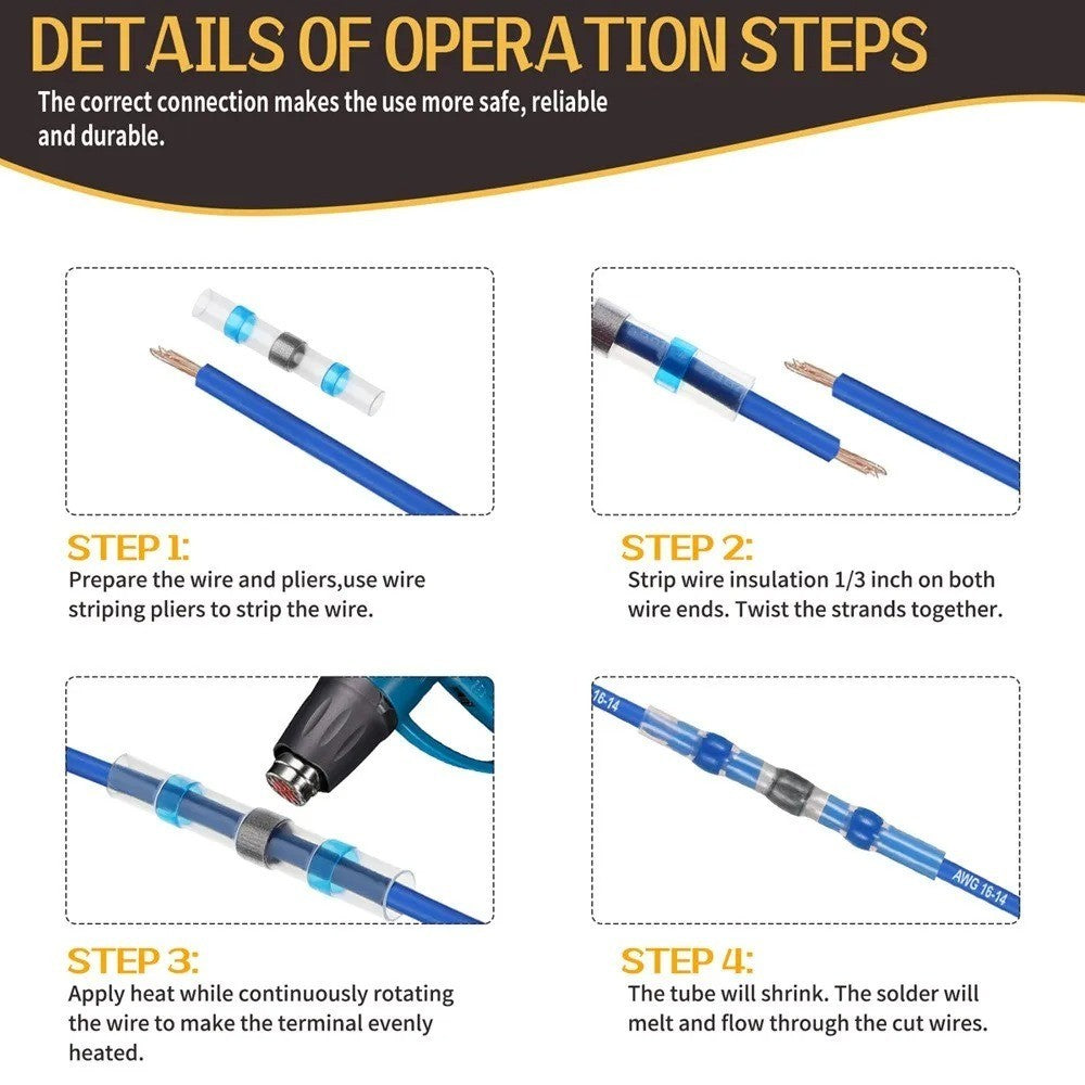 Heat Shrink Connectors Sleeve Tube Terminals Electrical Butt Splice Wire Tubes