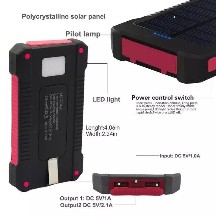 Solar Panel Power Bank 20000mAh Multifunctional Waterproof Power Bank