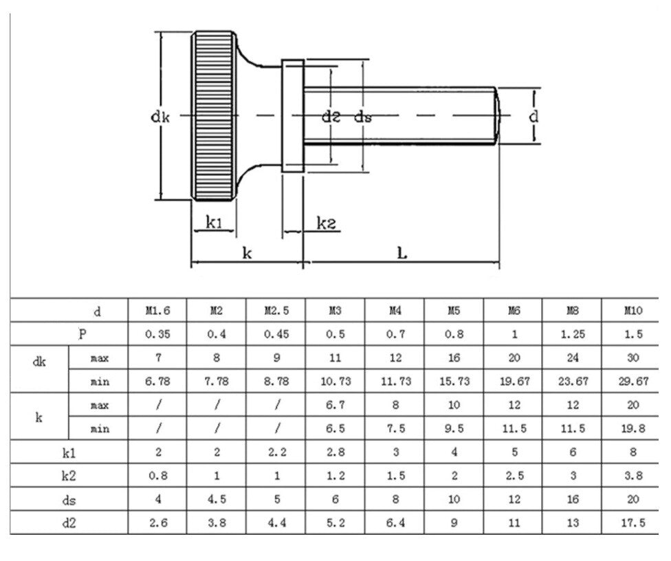 Steel Manual Adjustment Knurled Thumb Screws with Collar Head  M3 6-30mm