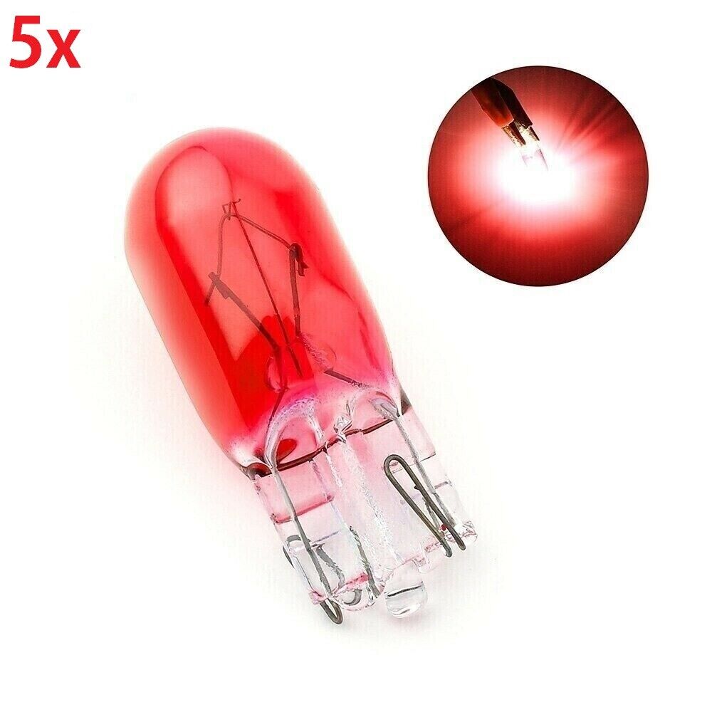 5x 501 RED SIDE LIGHT PUSH IN CAR CAPLESS NUMBER PLATE BULBS W5W 12V 5W