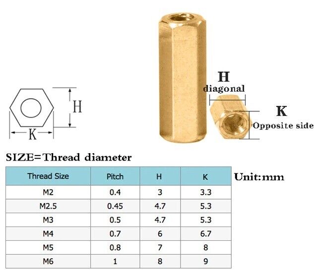 M2 Brass Standoff Female to Female Hollow Pillars Spacers 4mm-30mm