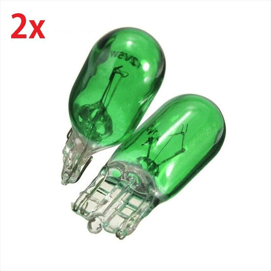 2x W5W 12V 5W GREEN SIDE LIGHT PUSH IN CAR CAPLESS 501 NUMBER PLATE BULBS