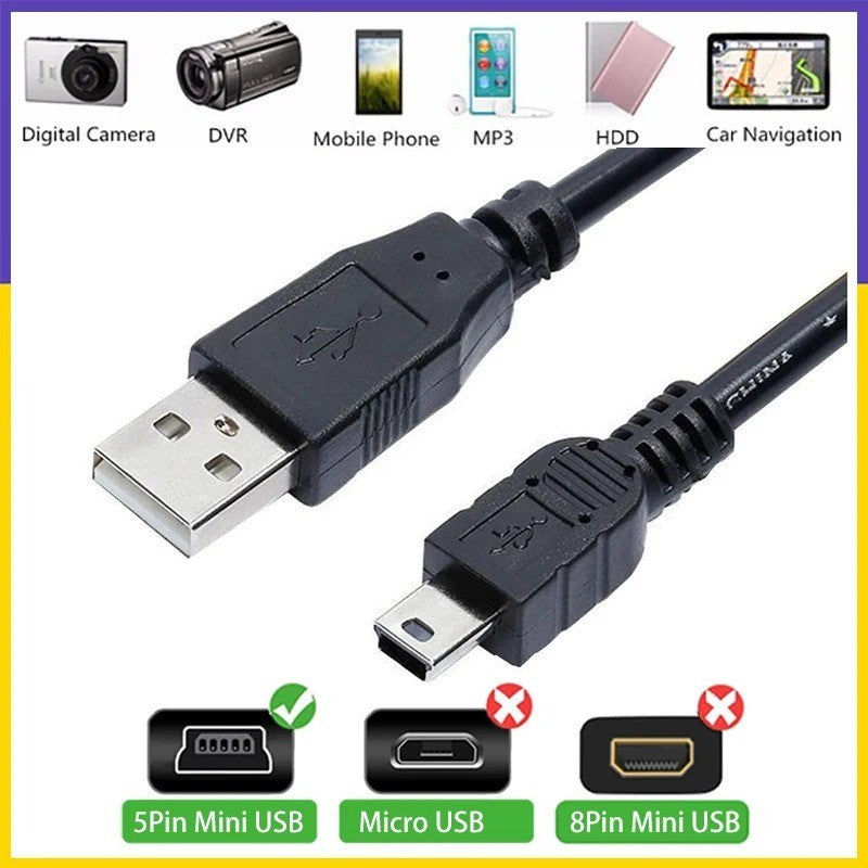 1x Mini USB Cable 1m Fast Charging Data Cable for Phone Camera Mp3 Mp4