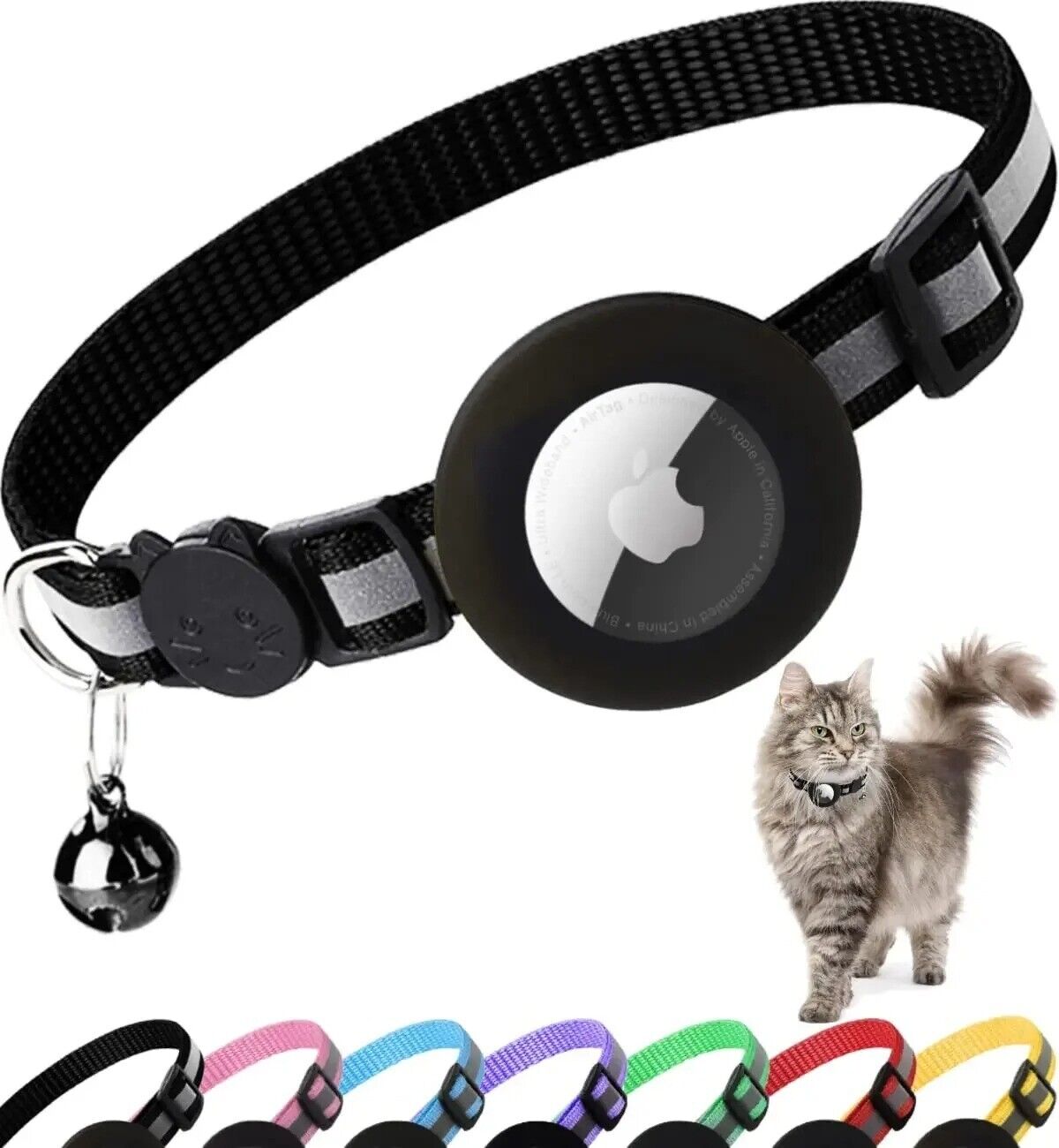 Airtag Cat Collar Breakaway, Reflective Kitten Collar with Apple Air Tag Holder