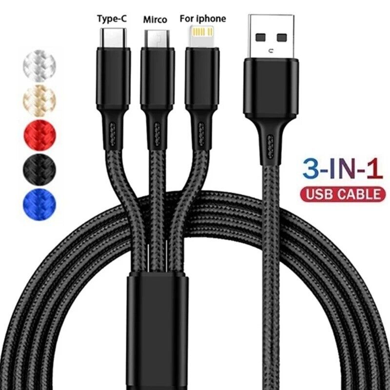 3 In 1 USB Cable Type C Micro USB IOS Iphone Fast Strong 1.2m Cable