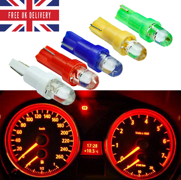 T5 LED 12 V INDICATOR DASHBOARD LIGHT BULBS (WHITE/BLUE/RED/YELLOW/GREEN)