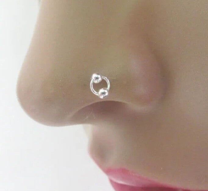 New Double Ball 925 Sterling Silver Indian Nose Stud