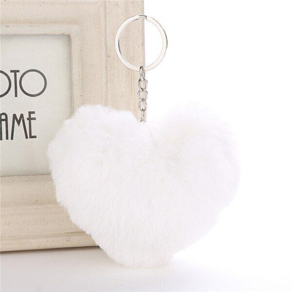 Heart Shape Keychain Faux Rabbit Fur Hand Bag Key Ring Pompom Fluffy