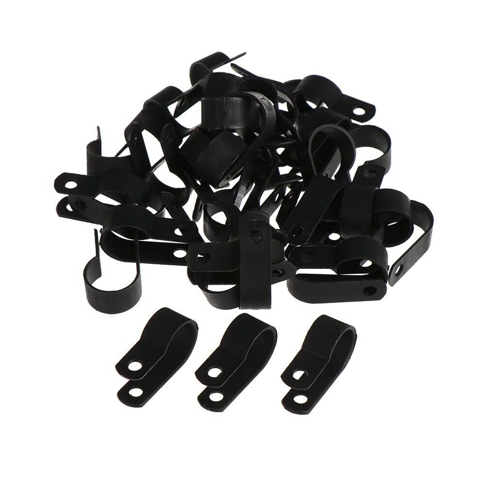 R-Type Nylon Cable Clamps Black Fasteners Cable Clamps (7 Sizes) 