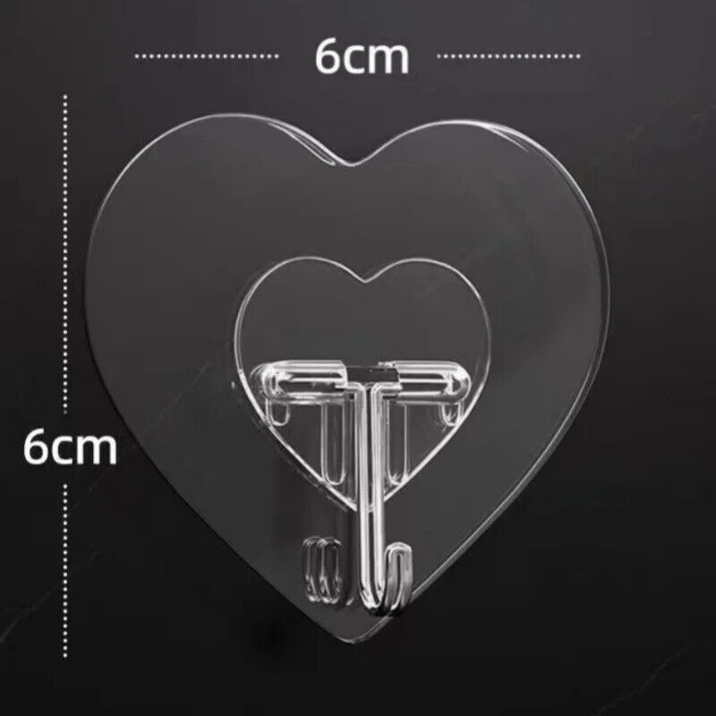 4x Self-Adhesive Transparent Hooks Bathroom Towel Clothes Storage Sticker Heart