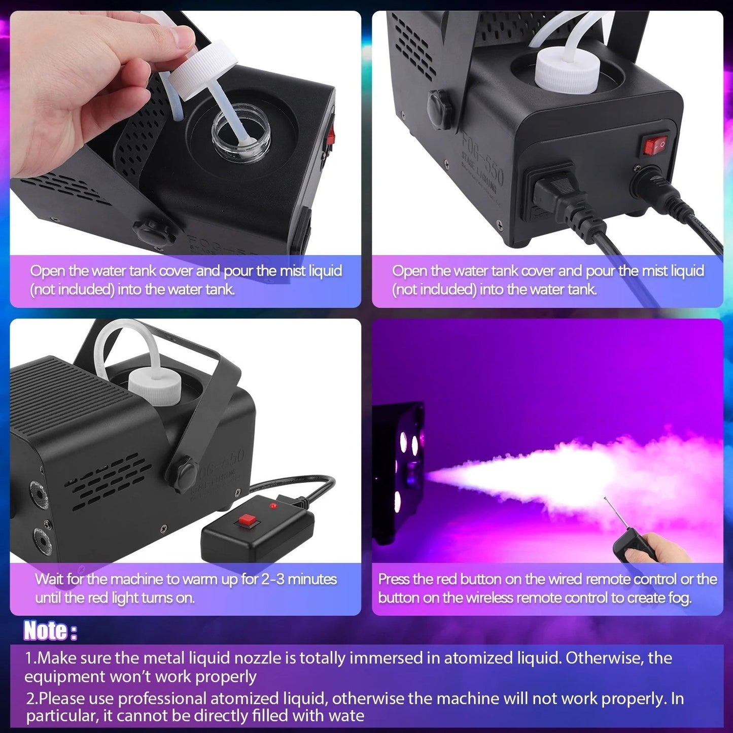 Smoke Machine for DJ Disco Party 500W Fog Machine RGB LED Beads Wireless Remote