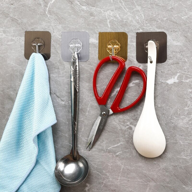 4x Door Wall Hangers Strong Hook Key Towel Kitchen Bathroom Storage